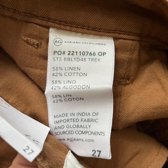 NWT AG Stella LOW SLUNG PALAZZO Linen Blend Wide Leg Pant Tree Bark 27 Rust Tan - Picture 8 of 10